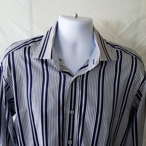 Bugatchi Blue Striped Shaped Fit LS Size L